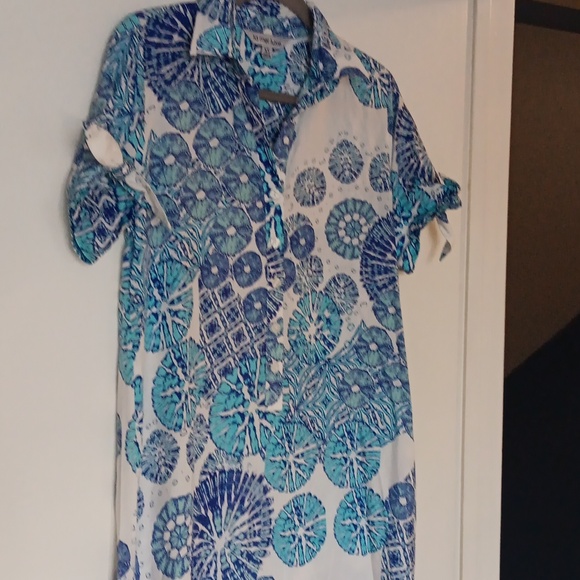 Blue Patterned Button-Front Maxi Dress - Picture 8 of 10